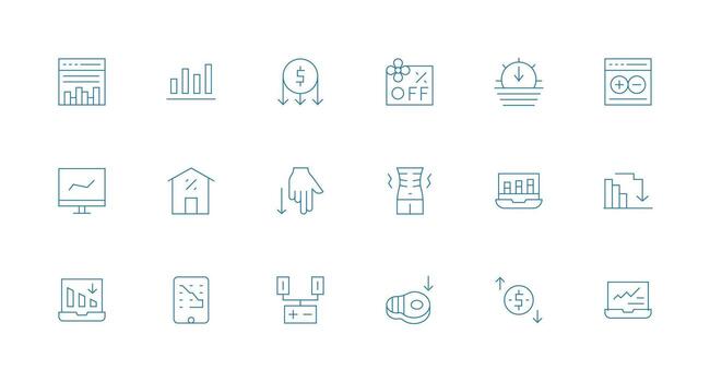 18 Decrease Icons in Minimal Line Aesthetic Sharp Icons for Presentations vector