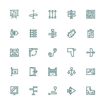 camino conjunto con 25 medio carrera contorno íconos sensible icono conjunto para flexible diseños vector