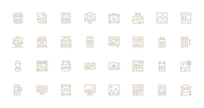 32 Thin Line Vectors for Gallery Theme Reusable Icon Set