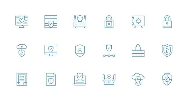 18 Icons for Digital Security in Minimal Line Format Design Icon Pack vector