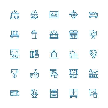 Classroom Visual Pack containing 25 Medium Stroke Outline Icons Multi-Purpose Icon Pack for Templates vector