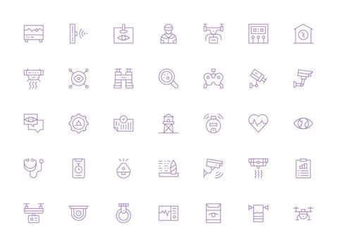 35 Light Line Icons for Monitoring Graphics Interface Icons for Daily Use vector