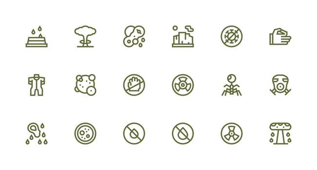 18 Icons for Contamination in Strong Stroke Line Format Line Icon Collection vector