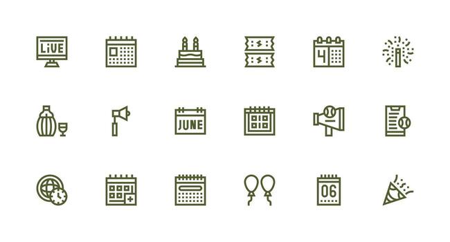 Event Visual Pack containing 18 Strong Stroke Line Icons Clean Icon Collection for Web Use vector
