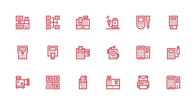Scanner Design Icons featuring 18 in Strong Stroke Line Style Reusable Icon Set vector