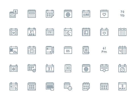 35 Regular Clean Line Icons for Date Graphics Clean Icon Collection for Web Use vector
