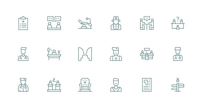 Consultation Design Icons featuring 18 in Minimal Line Style Detailed Icon Collection for Design Systems vector