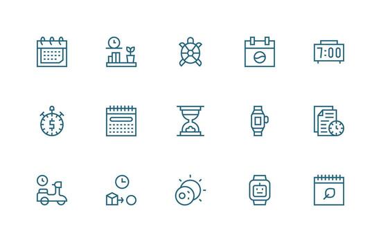 Time Design Icons featuring 15 in Regular Line Style Responsive Icon Set for Flexible Layouts vector