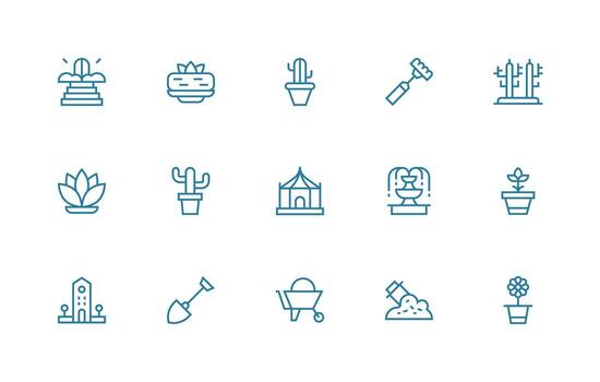 Landscaping Set with 15 Regular Line Icons Style Icon Set vector