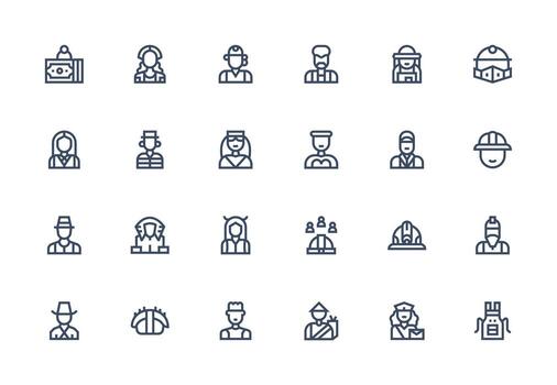 trabajador diseño íconos presentando 24 en grueso línea línea estilo icono conjunto para proyectos vector