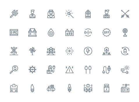 35 Regular Clean Line Icons for Power Graphics Web Icon Collection vector