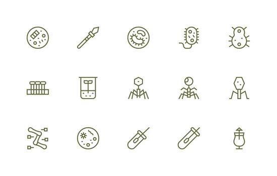 Microbiology Icon Collection with 15 Regular Line Designs Balanced Icon Set for Functional Design vector