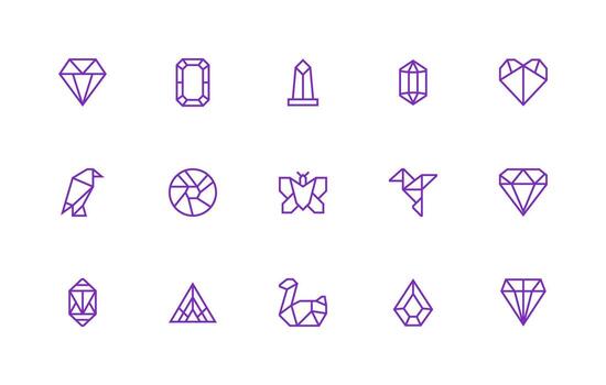Faceted Visual Pack containing 15 Regular Line Icons Display Icon Pack vector