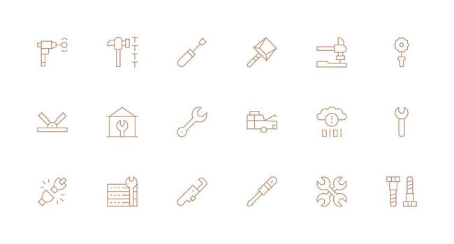 18 mínimo línea estilo íconos desde fijación colección simplificado icono paquete para visual herramientas vector