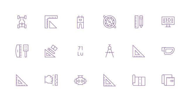 Technical Drawing Icon Set with 18 Minimal Line Graphics Scalable Icons for All Themes vector