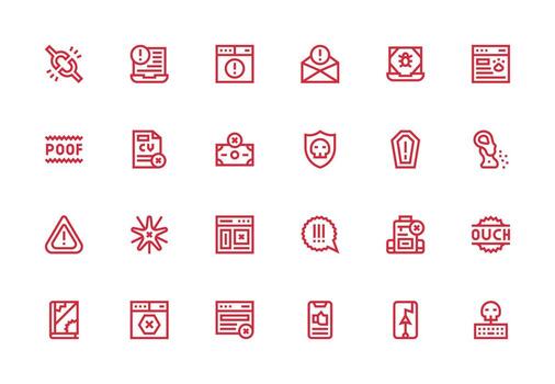 grueso línea línea estilo error íconos con 24 vectores profesional icono conjunto