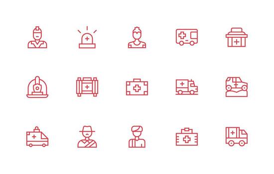 Paramedic featuring 15 Icons in Regular Line Design Style Icon Set vector