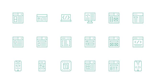 css conjunto con 18 mínimo línea íconos organizado paquete para proyecto bienes vector