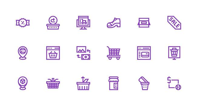 18 fuerte carrera línea íconos para en línea Tienda gráficos usuario interfaz íconos para digital productos vector