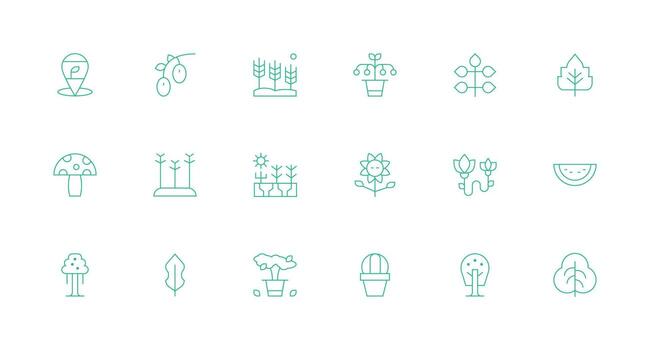 Botany Icon Set with 18 Minimal Line Graphics Dashboard Icon Series vector