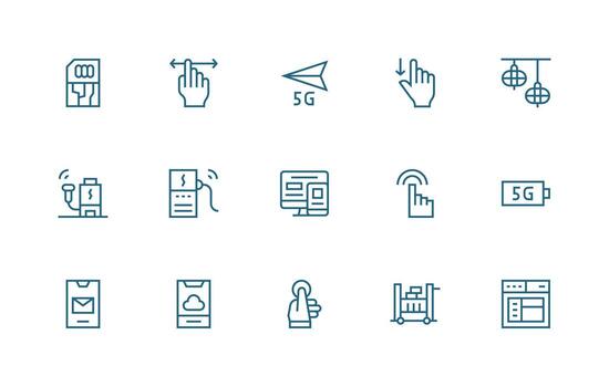 Mobile featuring 15 Icons in Regular Line Design Clear and Concise Icon Set Collection vector