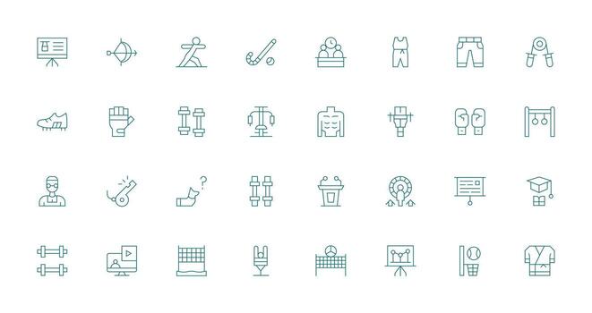 32 Icons for Training in Thin Line Format Clean Icon Collection for Web Use vector