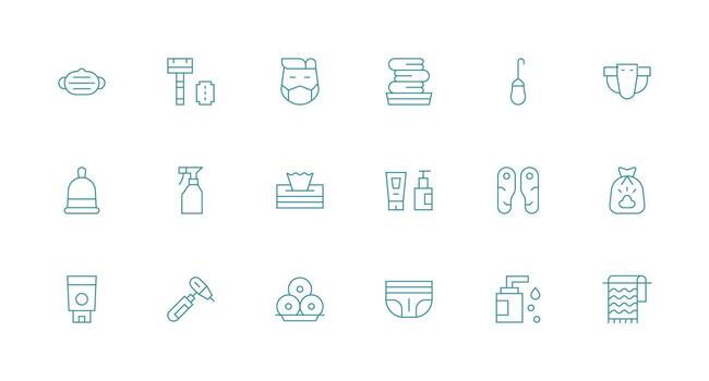 Hygiene Set with 18 Minimal Line Icons Icon Set for Apps vector