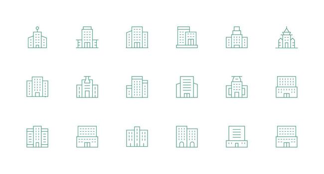 18 Minimal Line Style Icons from Headquarters Collection Quick Access Icons for UI Development vector