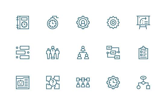 Workflow Visual Pack containing 15 Regular Line Icons Style Icon Set vector