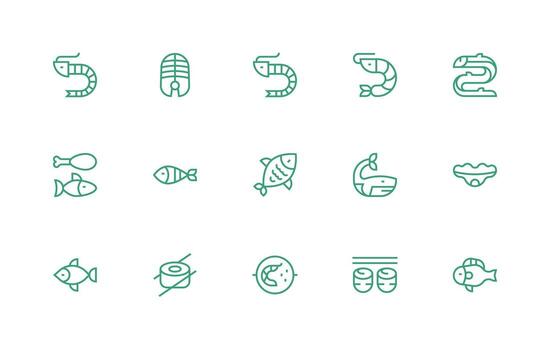 Seafood Icon Collection with 15 Regular Line Designs Quick Access Icons for UI Development vector