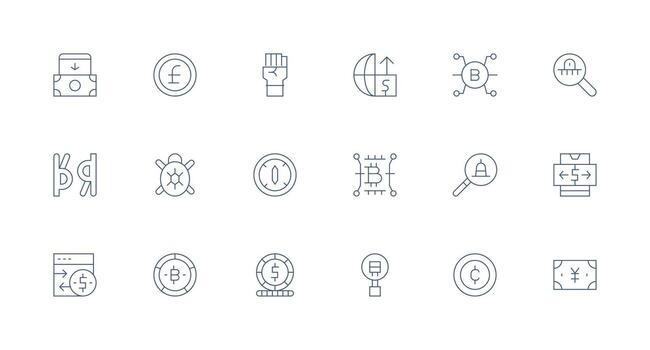 Digital Currency Icon Set with 18 Minimal Line Graphics Interface Icons for Daily Use vector