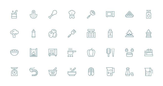 32 Icons for Cooking in Thin Line Format Fully Editable Icon Set for Web vector