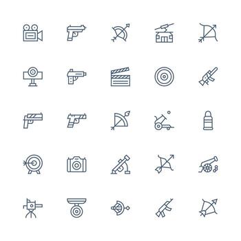 Shooting Icon Set with 25 Medium Stroke Outline Graphics Multi-Style Icons for Creative Projects vector