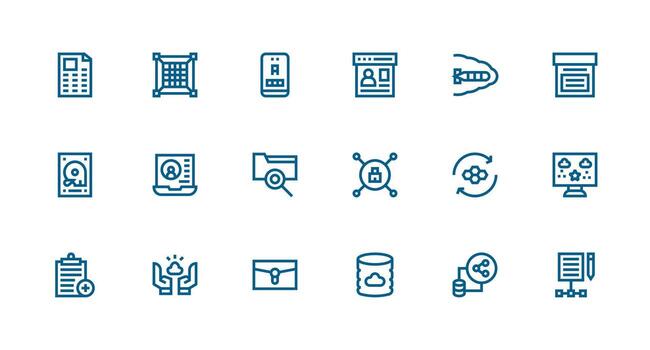 18 íconos para datos administración en fuerte carrera línea formato tablero icono serie vector