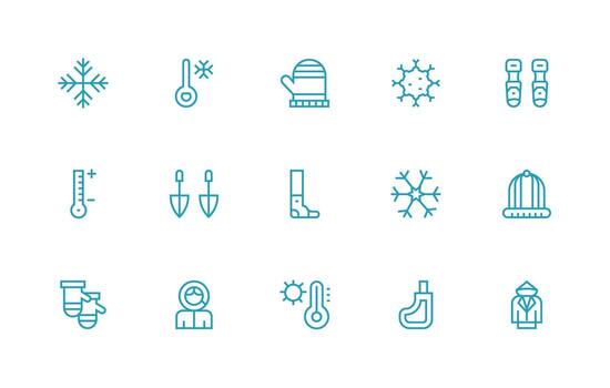Cold Weather Design Icons featuring 15 in Regular Line Style Detailed Icon Collection for Design Systems vector