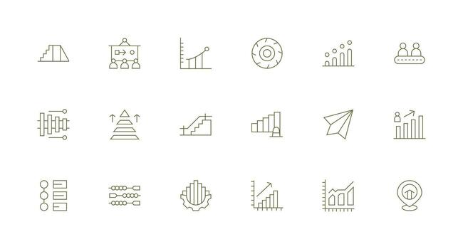 progresión icono conjunto con 18 mínimo línea gráficos icono paquete para varios temas vector