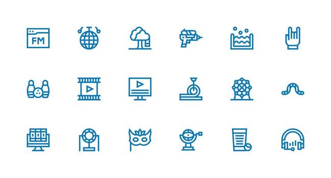 entretenimiento conjunto con 18 fuerte carrera línea íconos mínimo icono conjunto para interfaz proyectos vector