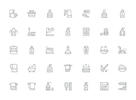 ligero línea íconos desde limpieza conjunto con 35 vectores limpiar icono colección para web utilizar