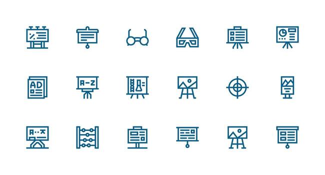 Visual Aid Icon Set with 18 Strong Stroke Line Graphics Interface Icon Collection for Daily Projects vector