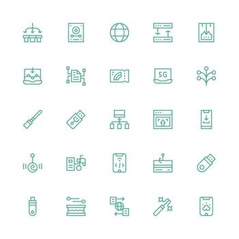25 Icons for Data Transfer in Medium Stroke Outline Format UI and UX Focused Icon Collection vector