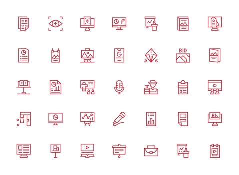 presentación conjunto con 35 regular limpiar línea íconos icono colección conjunto vector