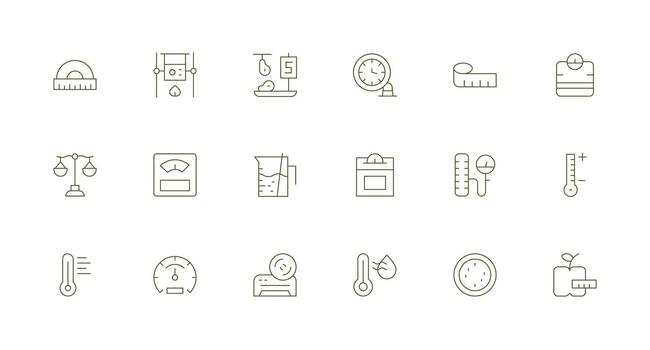 18 Minimal Line Style Icons from Measurement Collection Essential Icon Set for Teams vector