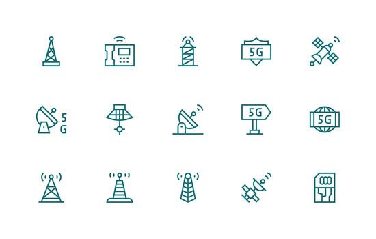 telecomunicación icono conjunto con 15 regular línea gráficos inteligente icono colección vector