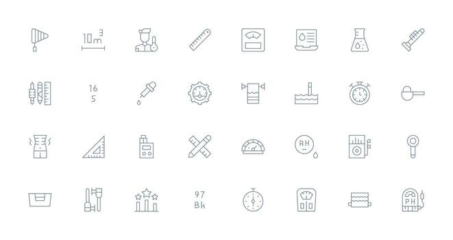 32 Thin Line Style Icons from Measurement Collection Quick Access Icons for UI Development vector