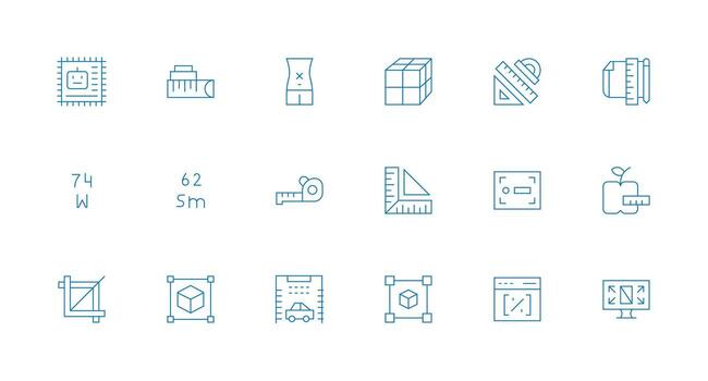 Dimensions Visual Pack containing 18 Minimal Line Icons General Use Icon Pack vector