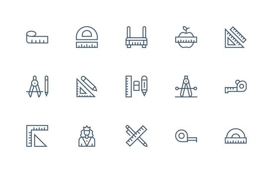 Ruler Set with 15 Regular Line Icons Compact Icon Set vector