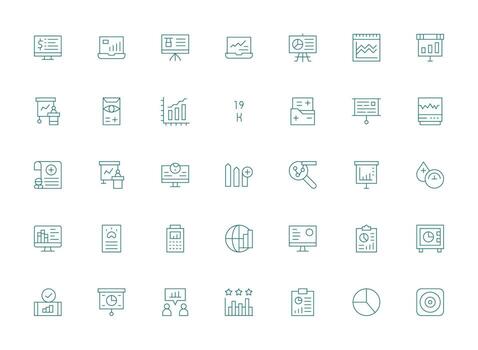 35 Icons for Chart in Light Line Format Balanced Icon Set for Functional Design vector