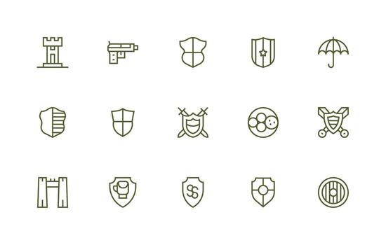 Defense Mechanism Icon Set with 15 Regular Line Graphics Design Ready Icon Set for Teams vector