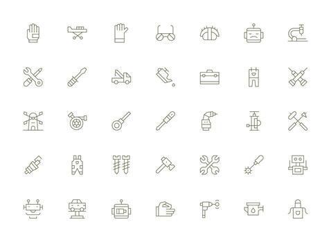 Mechanic Icon Set with 35 Light Line Graphics Icon Pack for UI vector
