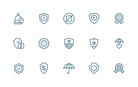 Guarantee Design Icons featuring 15 in Regular Line Style UI Icon Set vector